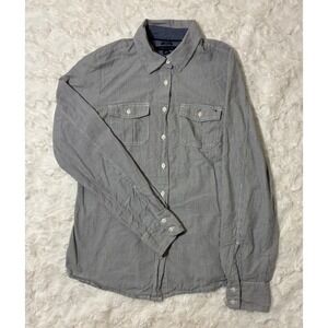 Tommy Hilfiger Womens Classic Fit Striped Button Down Shirt Blue White Small